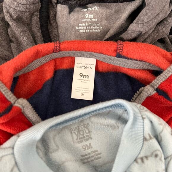 3x Carter’s fleece onesie footie gray star animal print zebra raccoon hooded - Picture 4 of 5